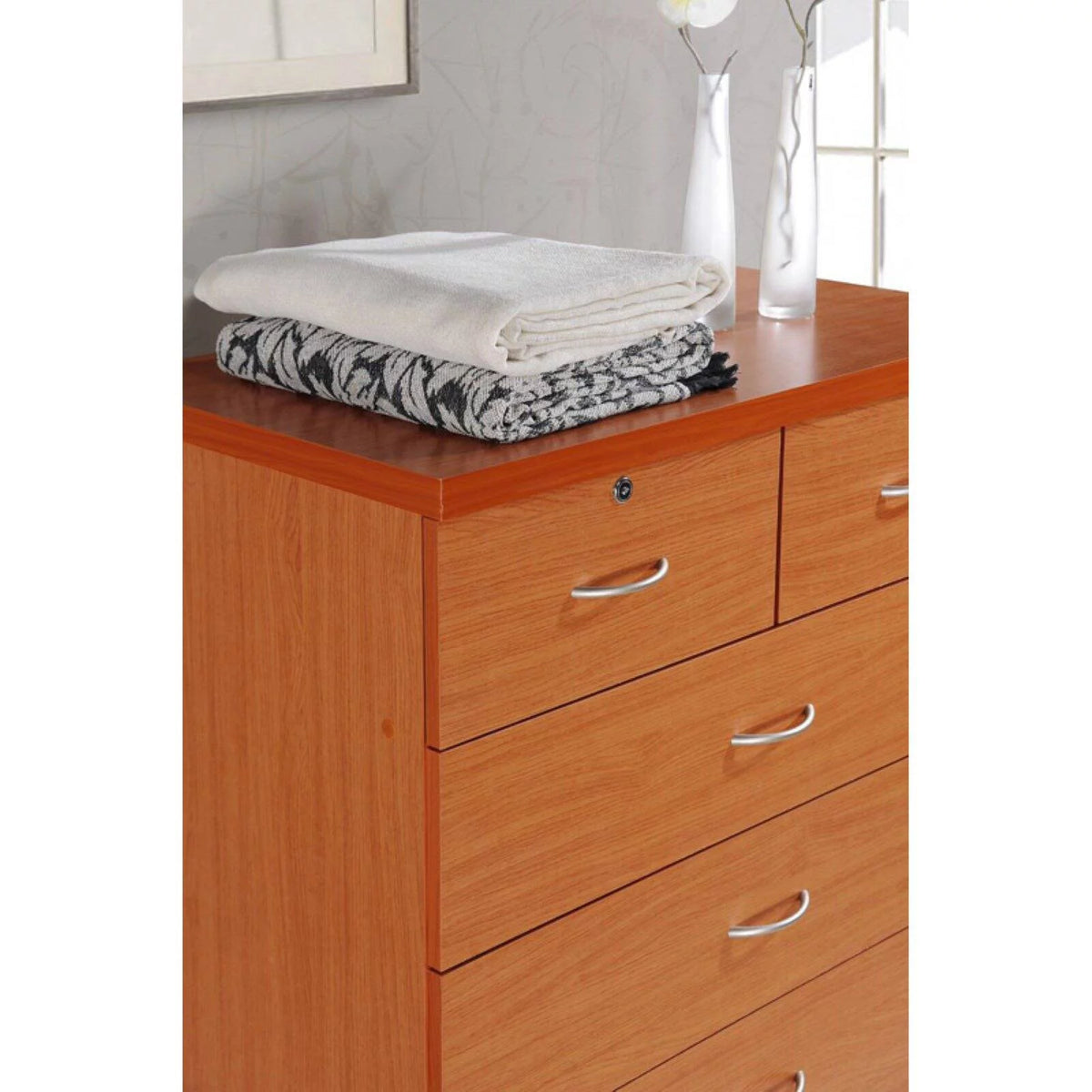 7 Drawer Wooden Jumbo Dresser Chest with 2 Top Locks, Cherry J6235