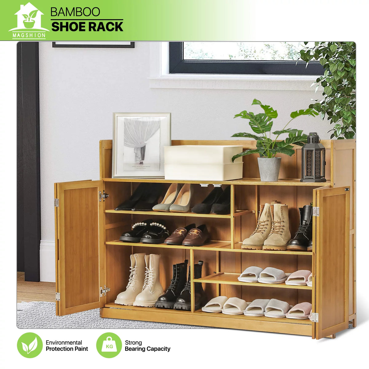 Bamboo 5 Tiers Shoe Cabinet with Door Z78679