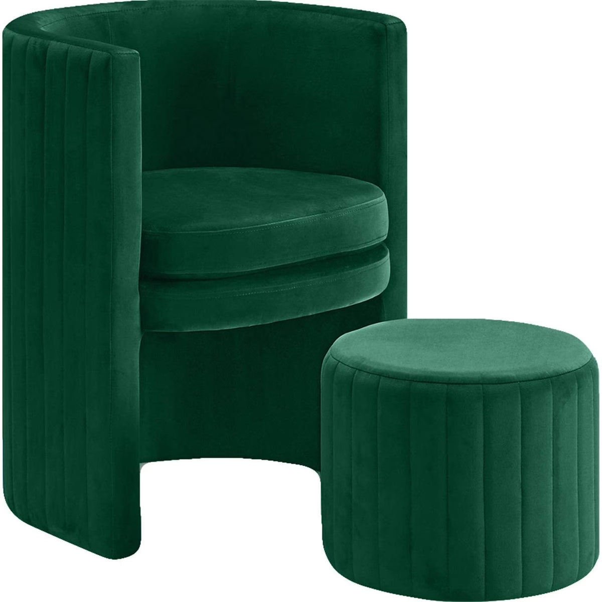 Green Velvet Round Arm Chair with Ottoman Y336