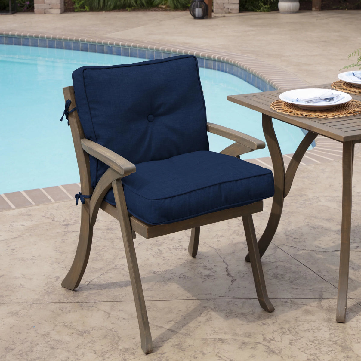 Tufted Water Repellent Dining Chair Cushion, 20 x 21 D942