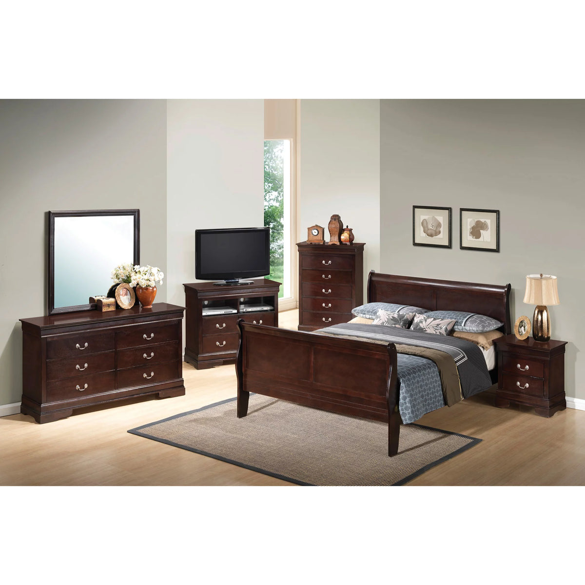 Cappuccino Full Size Sleigh Bed with High Footboard W8925