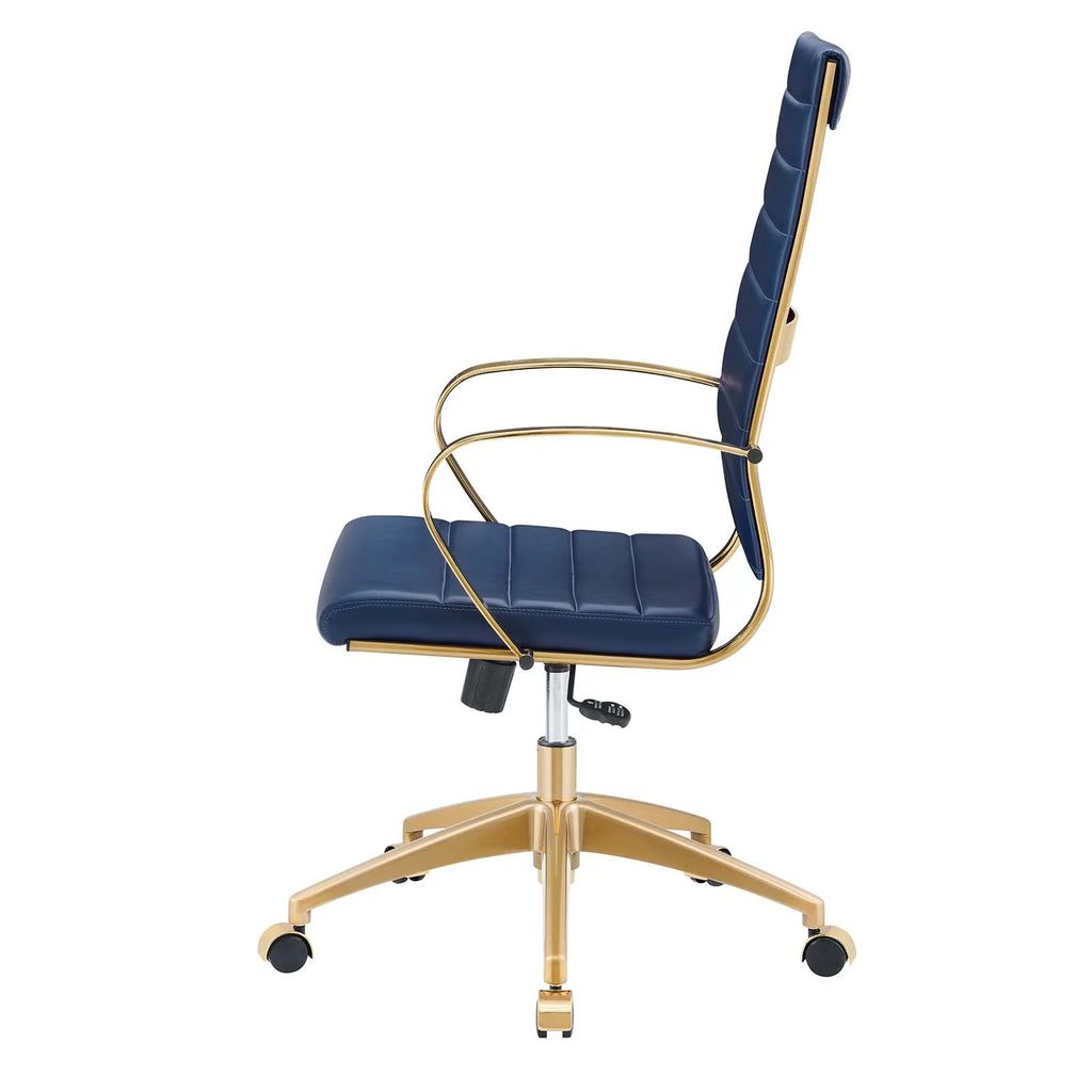Navy Gold Faux Vinyl Leather High Back Chair V252