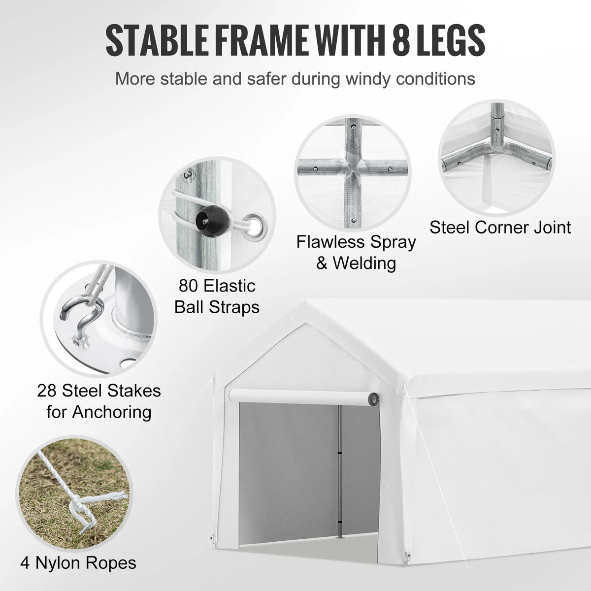 White 13 x 20ft Carport Canopy with 8 Legs and Sidewalls Z9523