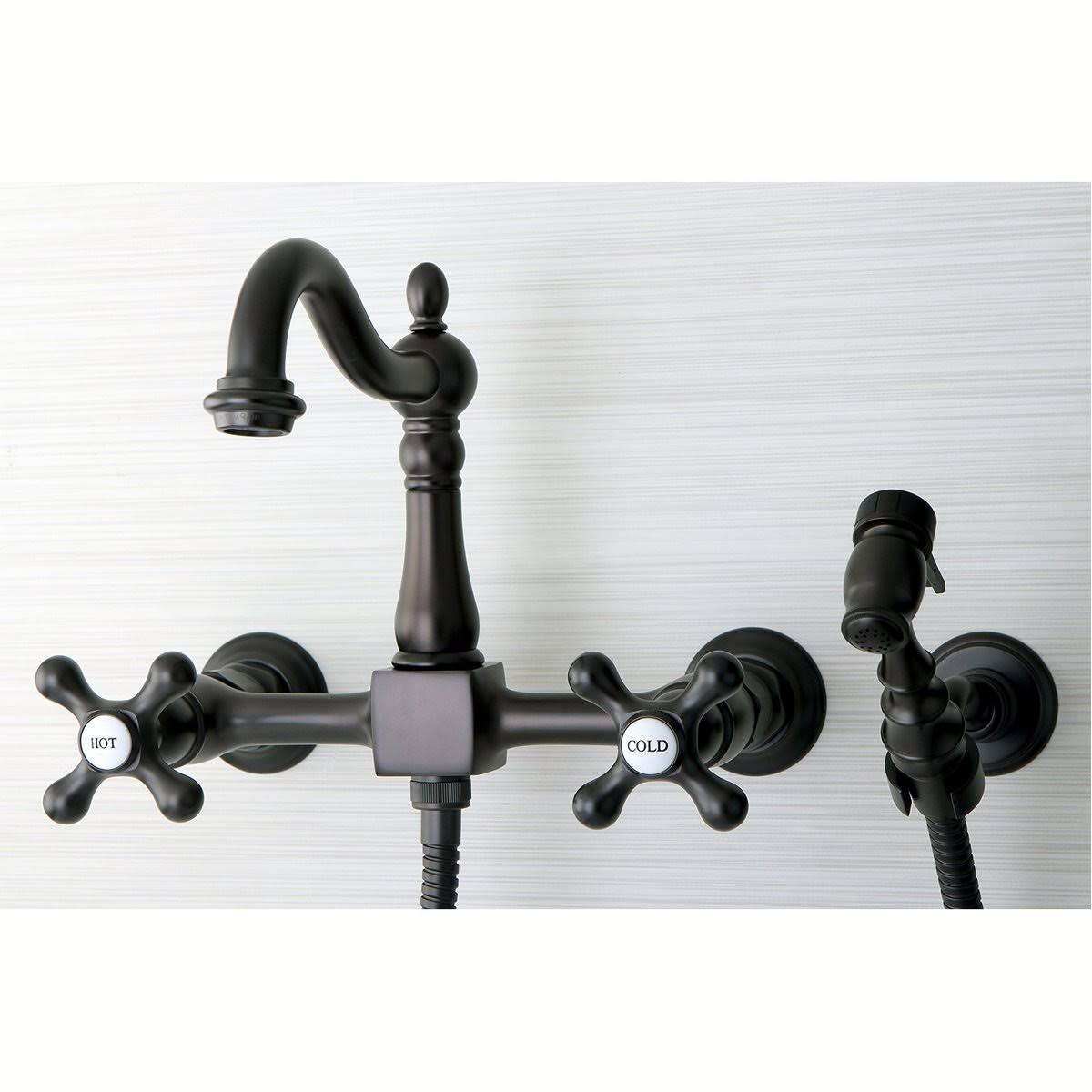 Polished Nickel Wall Mount Bridge Kitchen Faucet with Brass Sprayer S844130