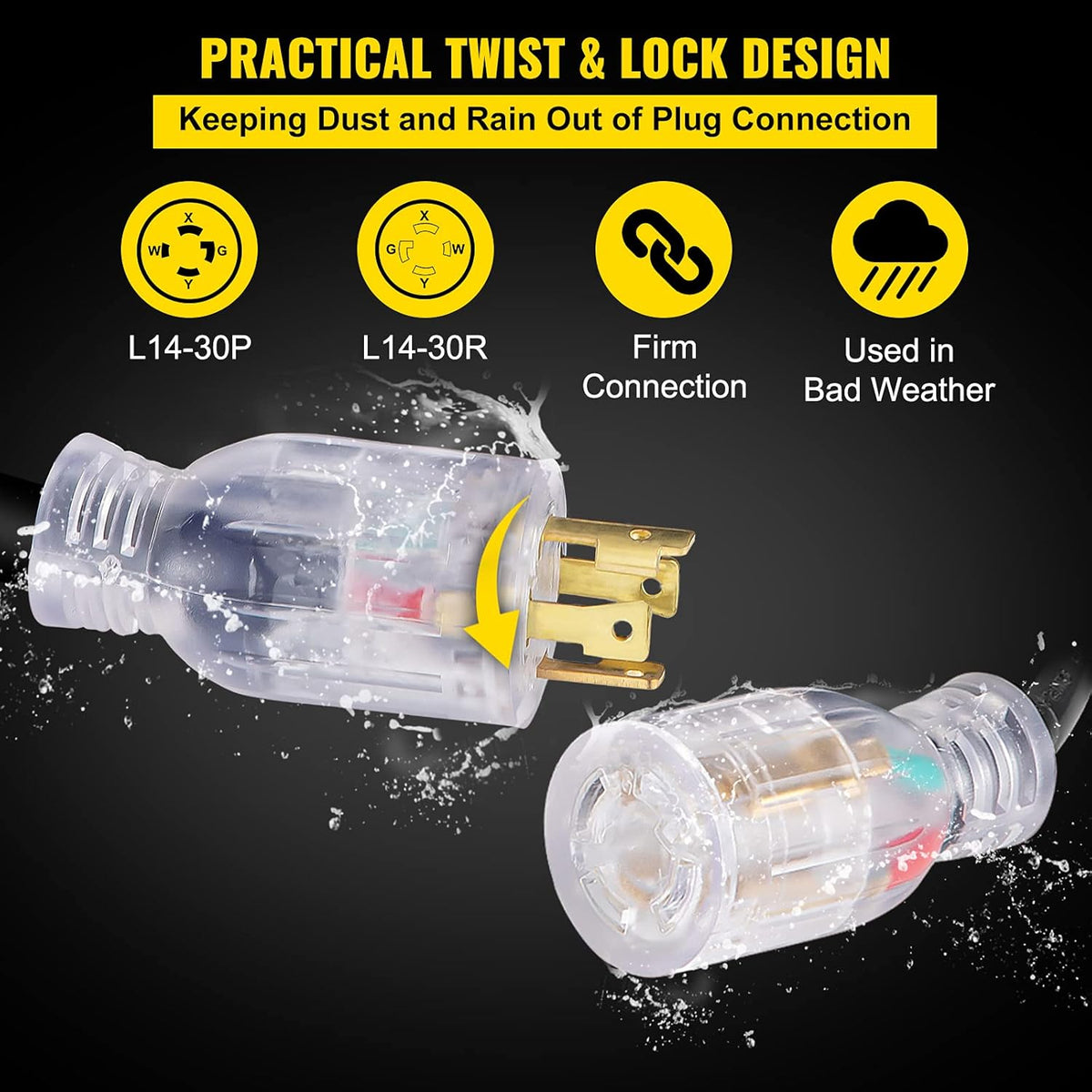 15FT 30AMP 10/4 ETL 7500W Extension Cord Pack of 2 E3641