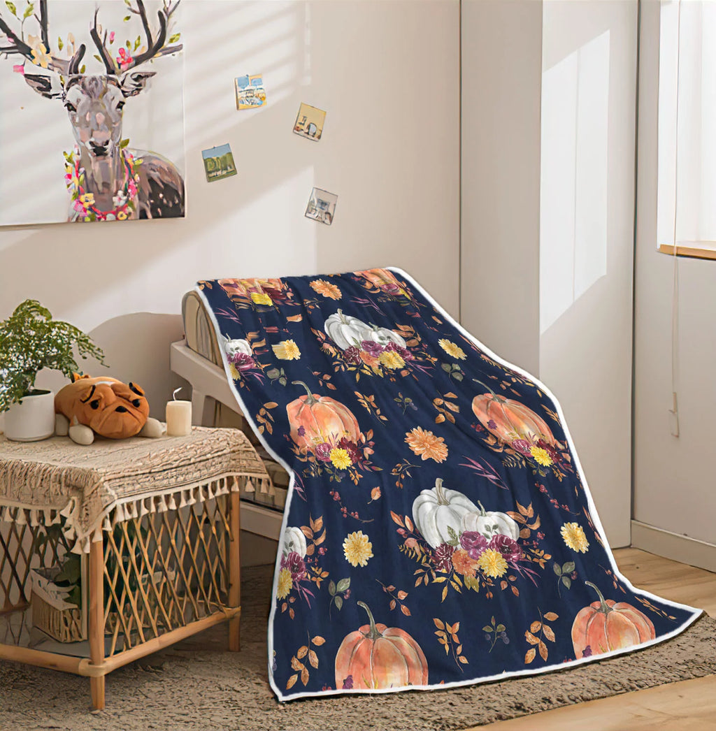Orange Pumpkins Leaves Throw Blanket 60x80 inches M173962