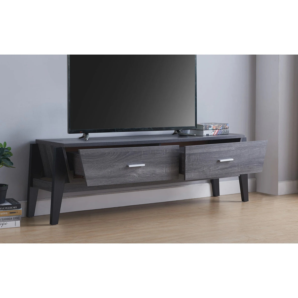 Distressed Gray & Black TV Stand Y917