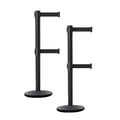 Set of 2 Retractable Belt Barrier Stanchion with Cast Iron Base Black Post W42452