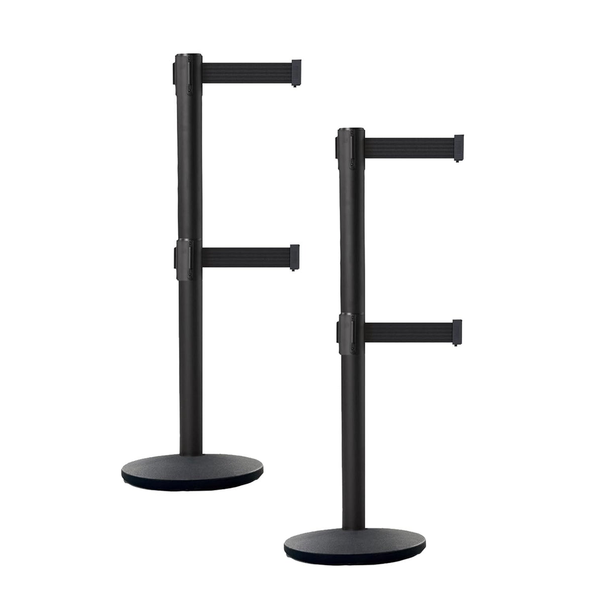 Set of 2 Retractable Belt Barrier Stanchion with Cast Iron Base Black Post W42452
