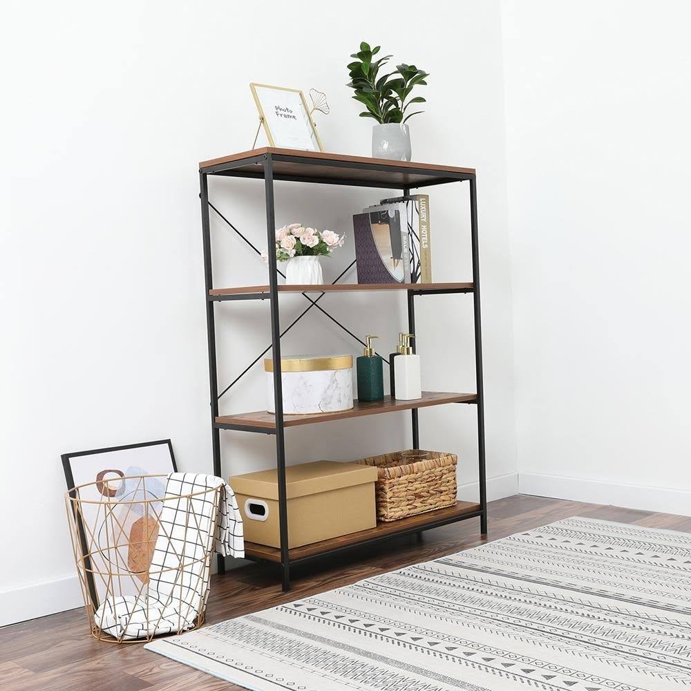 4-Tier Industrial Metal and Wood Bookcase H91505