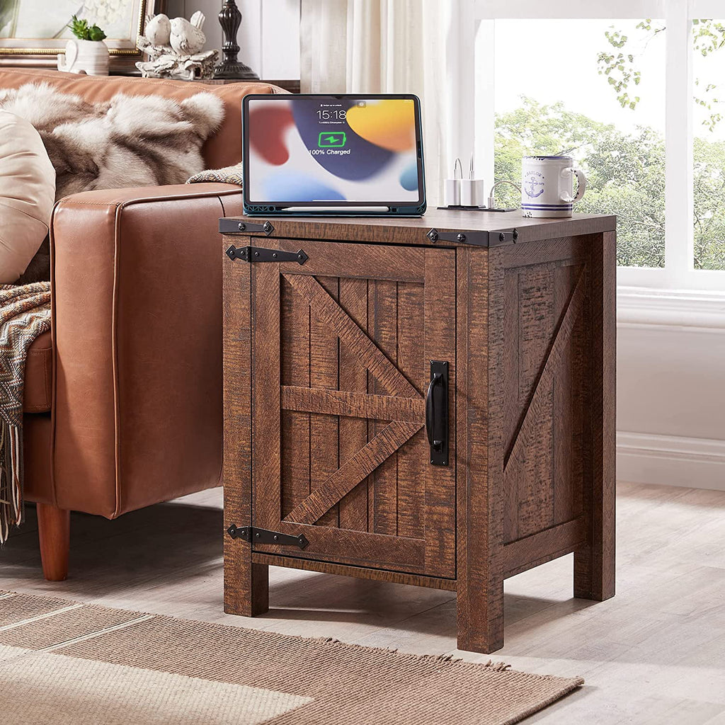 Large Wood Metal End Side Table with Charging Station V935