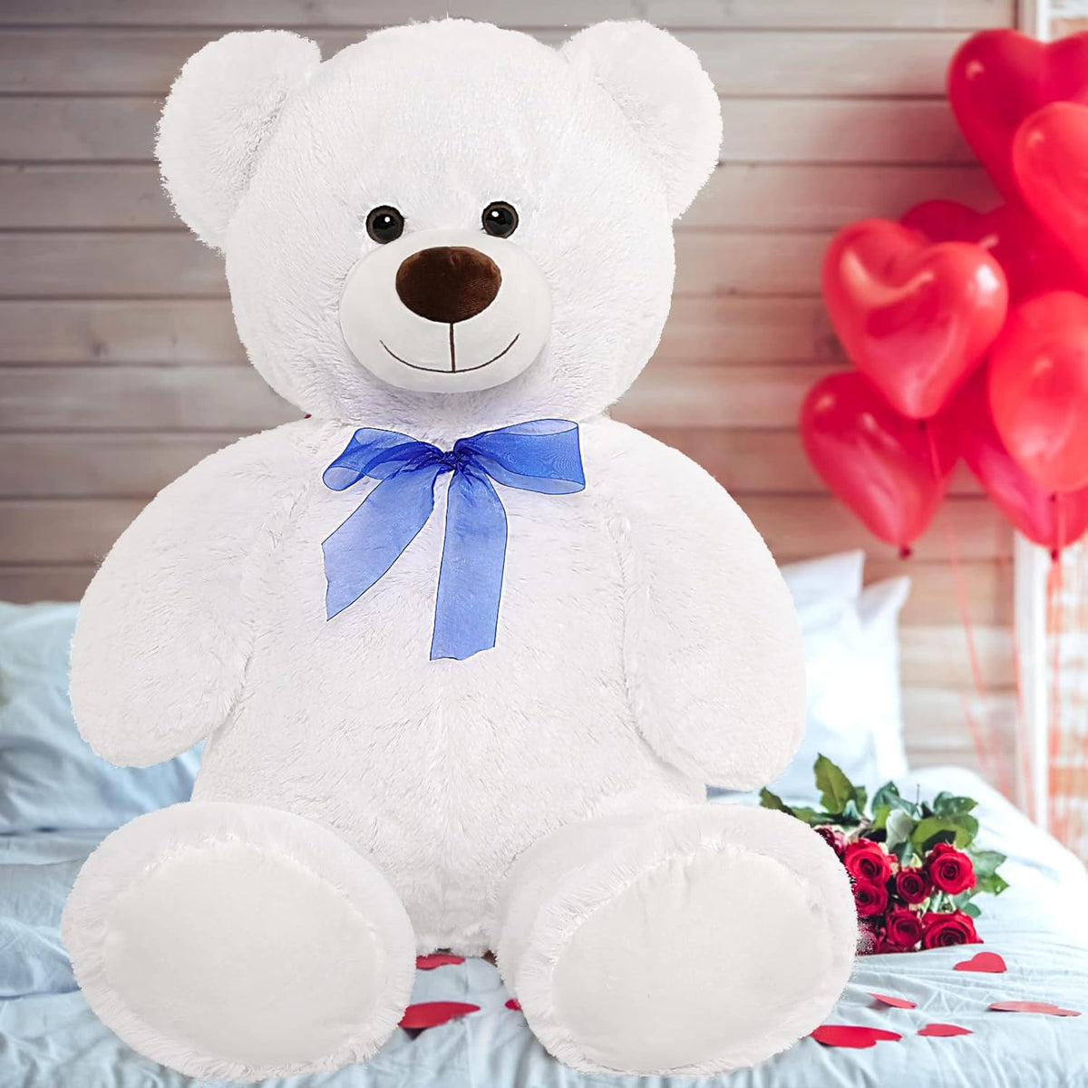 35.4'' Large Pink White Teddy Bear Plush Toy V4019