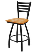 Black Wrinkle Swivel Stool with Medium Oak Seat V158