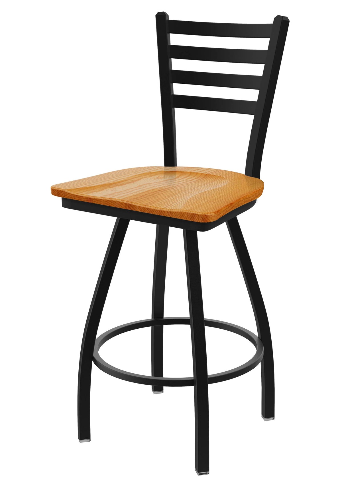 Black Wrinkle Swivel Stool with Medium Oak Seat V158