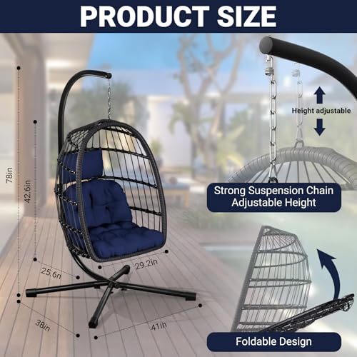 Egg Chair with Stand Rattan Wicker Hanging Swing Hammock Chair 350LBS Capacity F839
