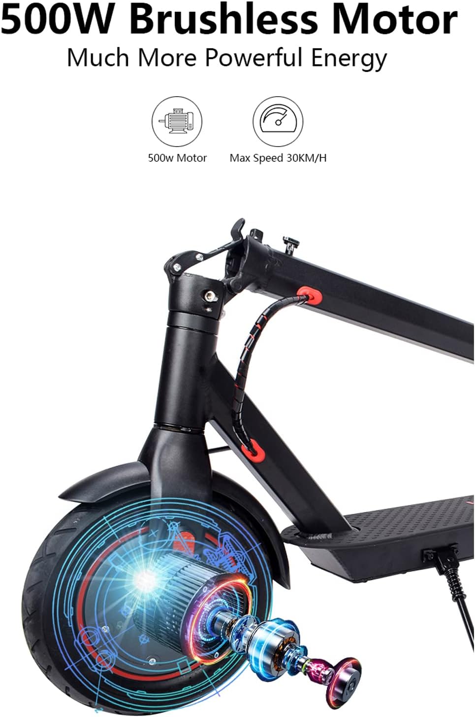 Electric Scooter with 500W Motor, 34-40 Miles Range, 15.5MPH, 10" Air Filled Tire R22814