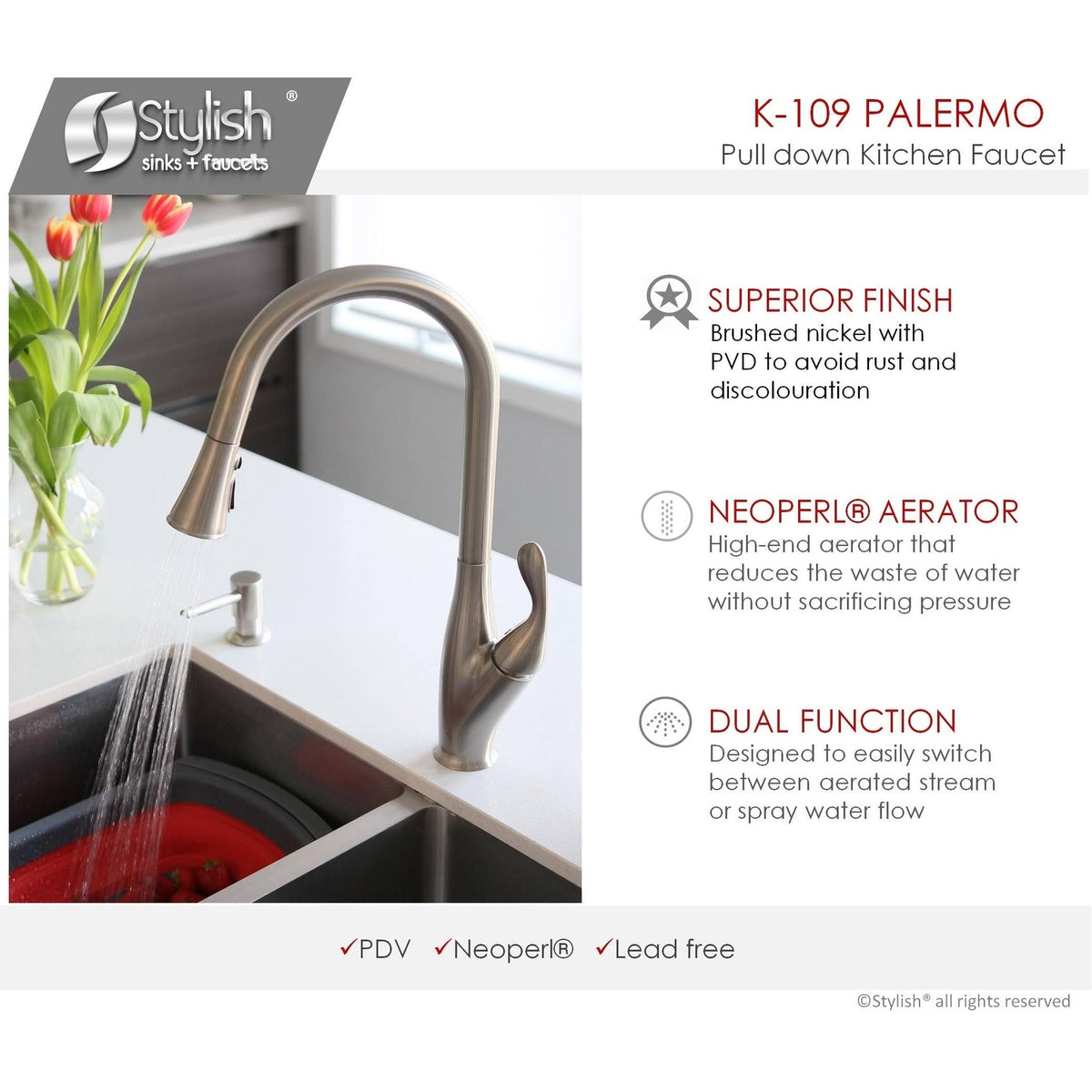 Brushed Nickel Single Handle Pull Down Kitchen Faucet J3358
