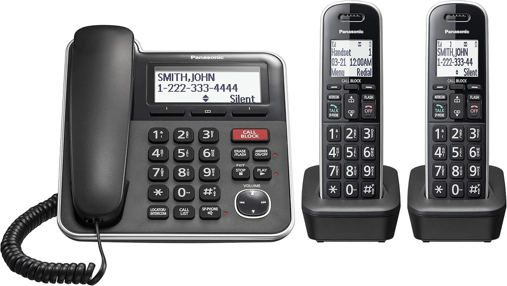 Expandable Corded/Cordless Phone System with Answering Machine and Call Blocking, 2 Handsets, Black A3675