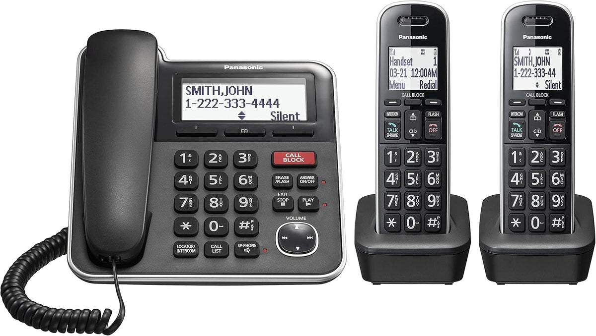 Expandable Corded/Cordless Phone System with Answering Machine and Call Blocking, 2 Handsets, Black A3675