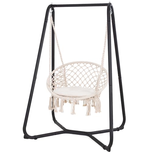 Grey Hammock Chair with Stand, 330 lbs Capacity W477747