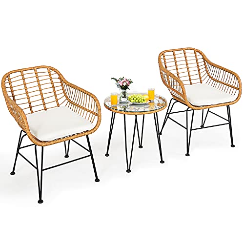 3 Pieces Outdoor Wicker Bistro Set with Cushions J530