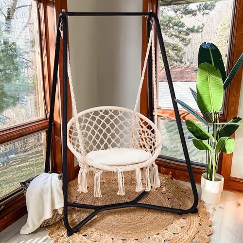 Grey Hammock Chair with Stand, 330 lbs Capacity W477747