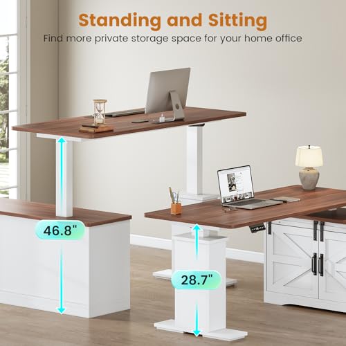 Black L Shaped Standing Desk with Storage Drawers and Power Outlets G8050