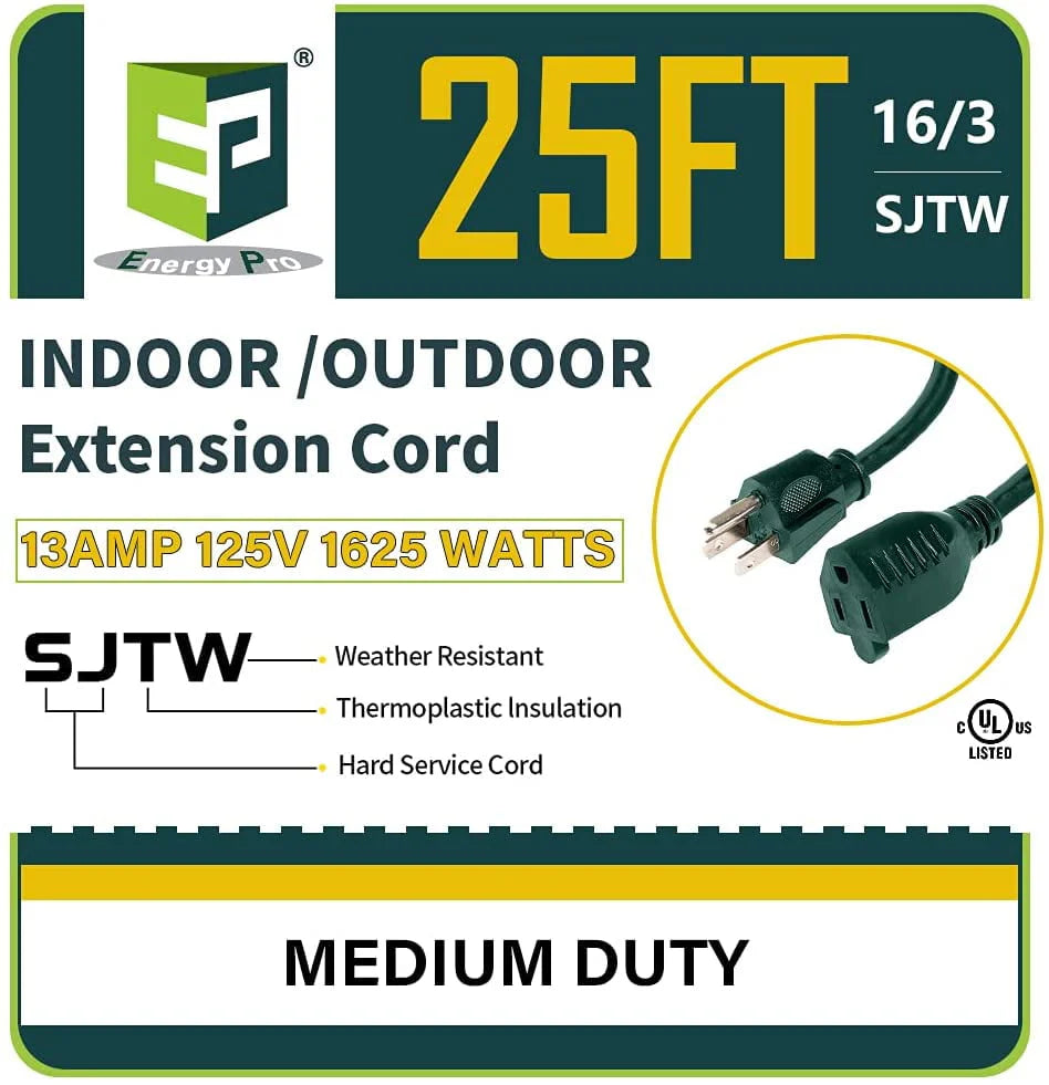 15 Ft Green 16/3 SJTW Extension Cord K5070