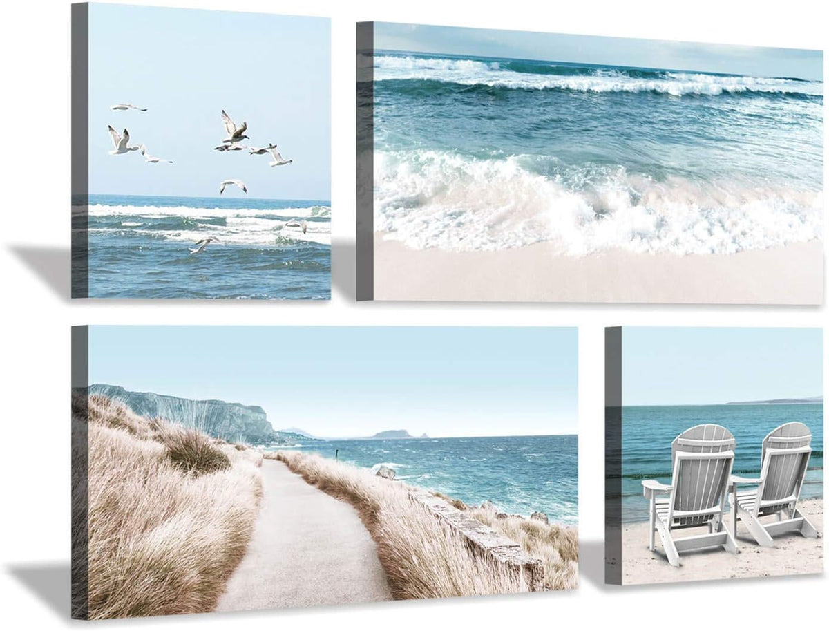 Coastal Chairs & Seagulls Canvas Wall Art Painting Print, 2 Panels E515659