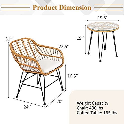 3 Pieces Outdoor Wicker Bistro Set with Cushions J530