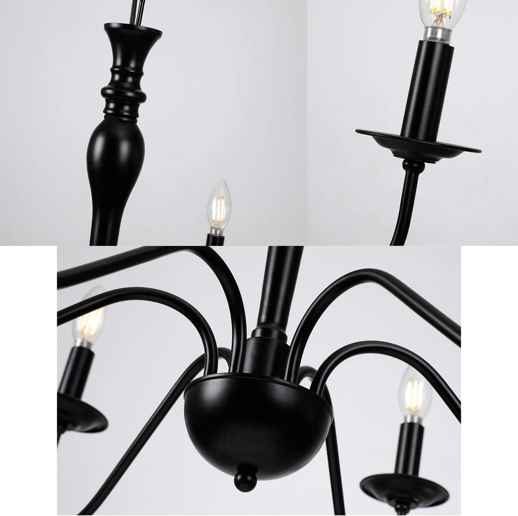 Rustic Farmhouse 6-Lights Black Metal Candle Chandelier L4383