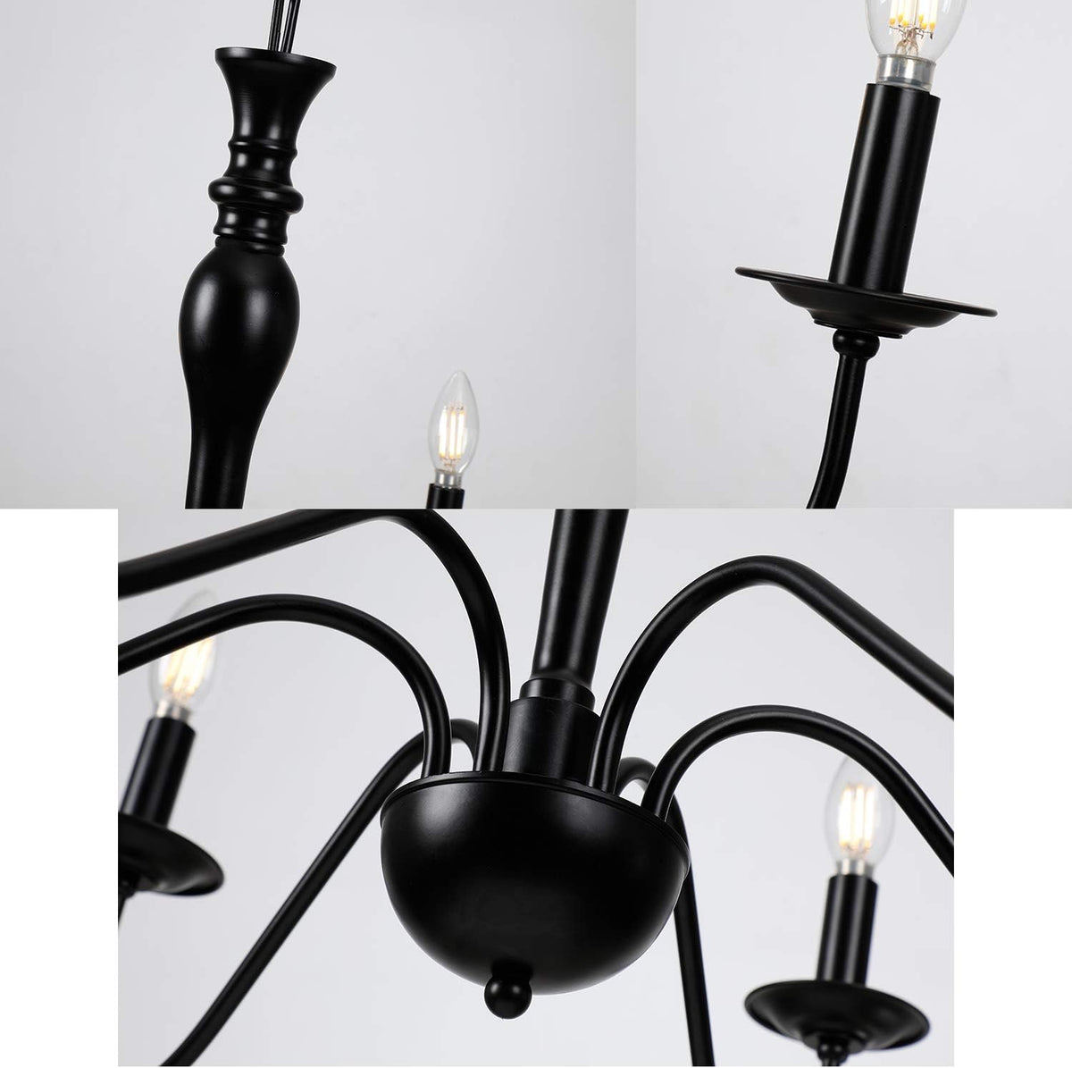 Rustic Farmhouse 6-Lights Black Metal Candle Chandelier L4383