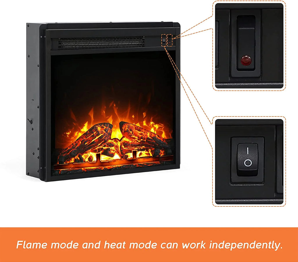 Black Wood Fireplace TV Stand with LED Lights and Storage R967
