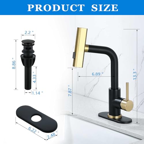 Brushed Gold Single Handle Pull Down Bathroom Faucet R4559