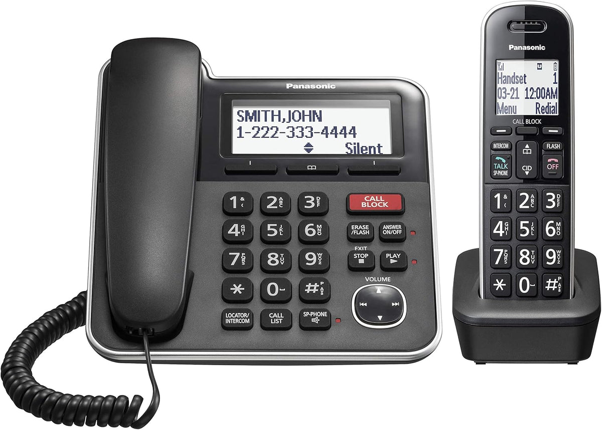 Expandable Corded/Cordless Phone System with Answering Machine and Call Blocking, 2 Handsets, Black A3675