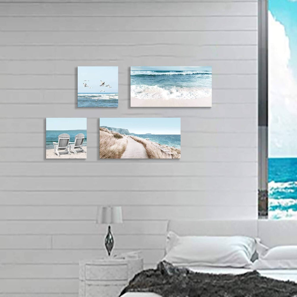 Coastal Chairs & Seagulls Canvas Wall Art Painting Print, 2 Panels E515659