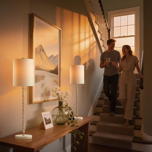 Buffet Lamps Set of 2, 28.5" Tall Brass Finish Linen Shade Z726919