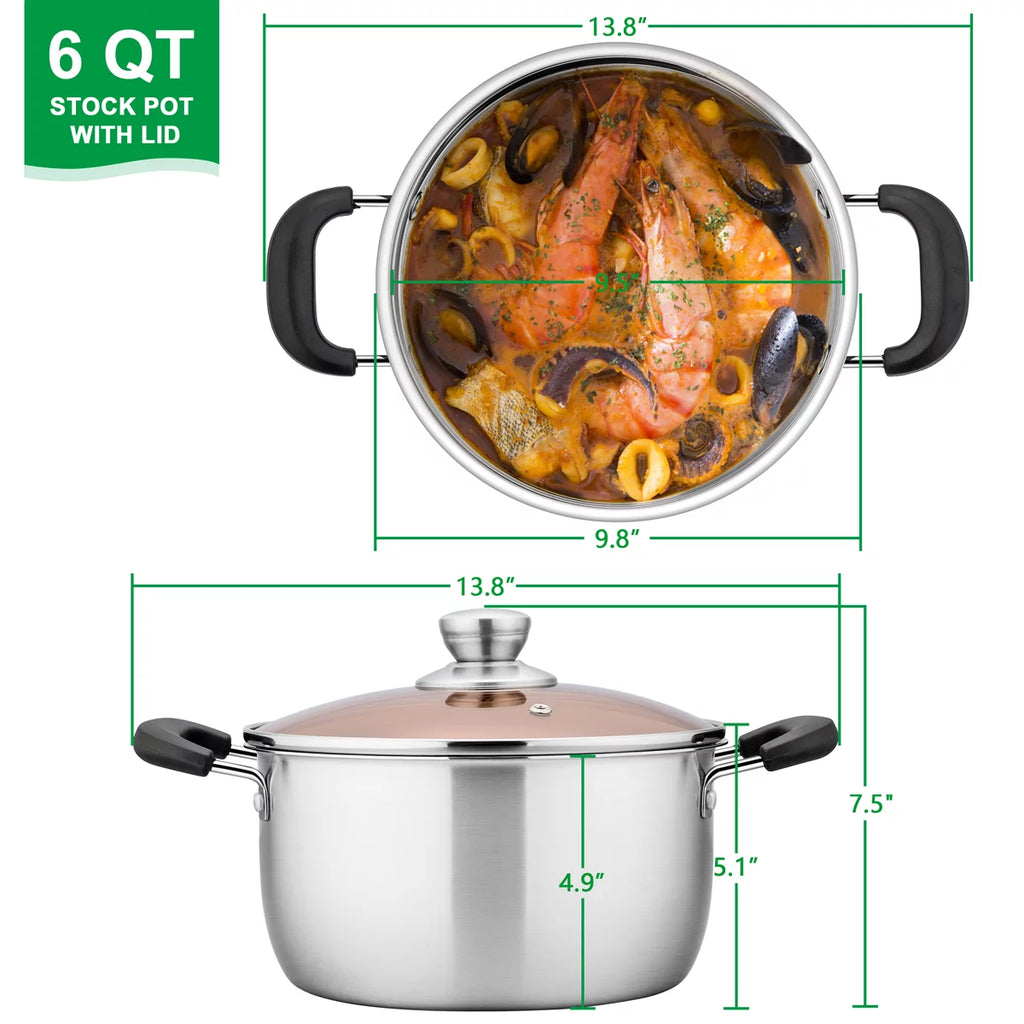 6 Quart Stainless Steel Stock Pot with Glass Lid O737193