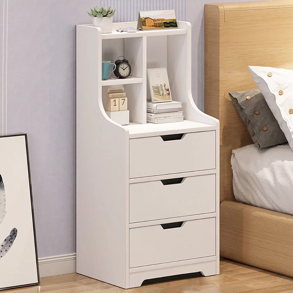 White 3 Drawer Nightstand with Open Storage Shelf L947160