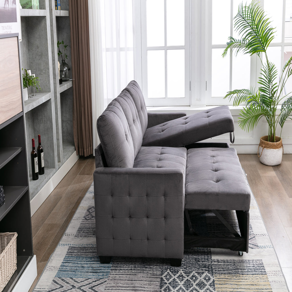 Gray Velvet Reversible Sleeper Sofa with Storage Chaise R95993