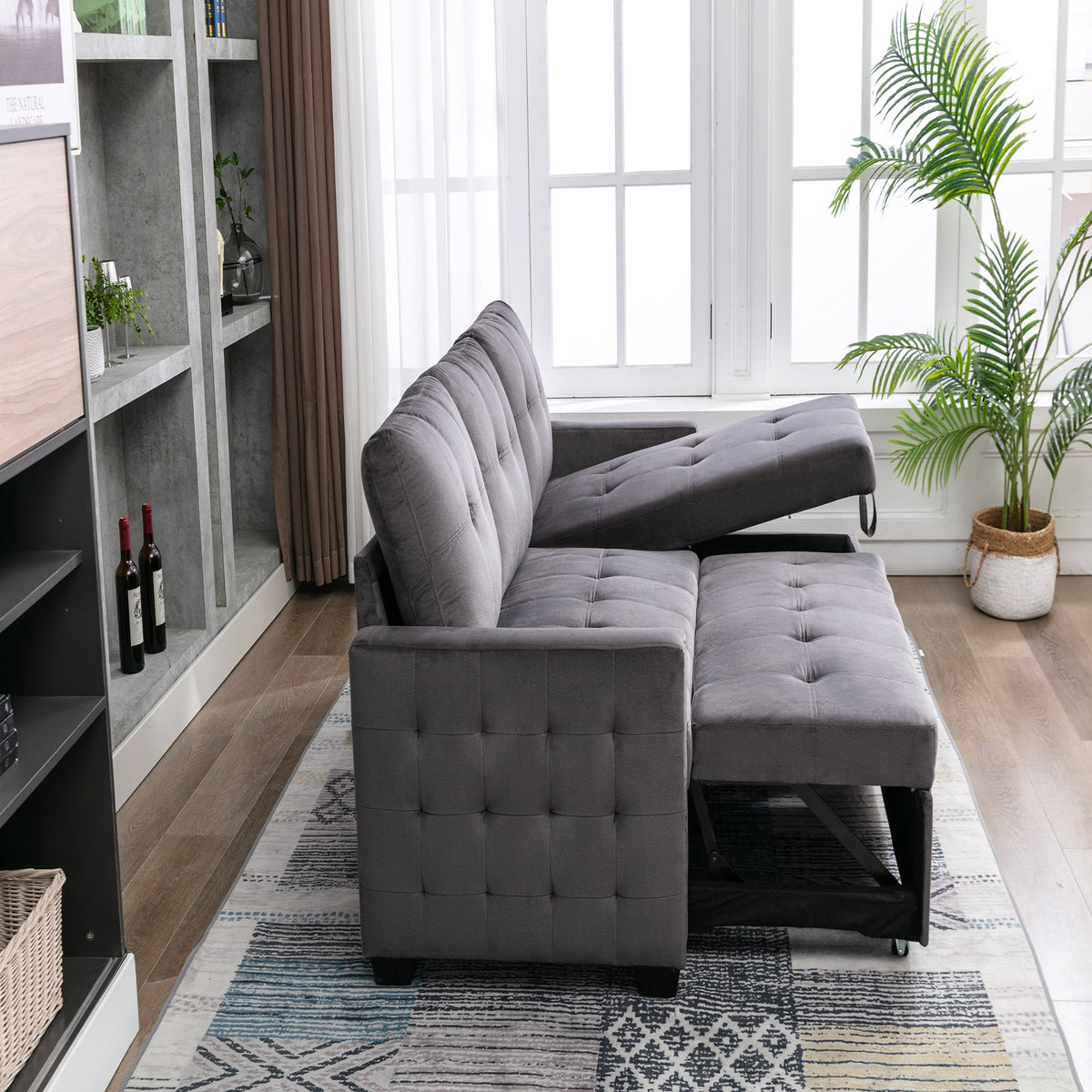 Gray Velvet Reversible Sleeper Sofa with Storage Chaise R95993