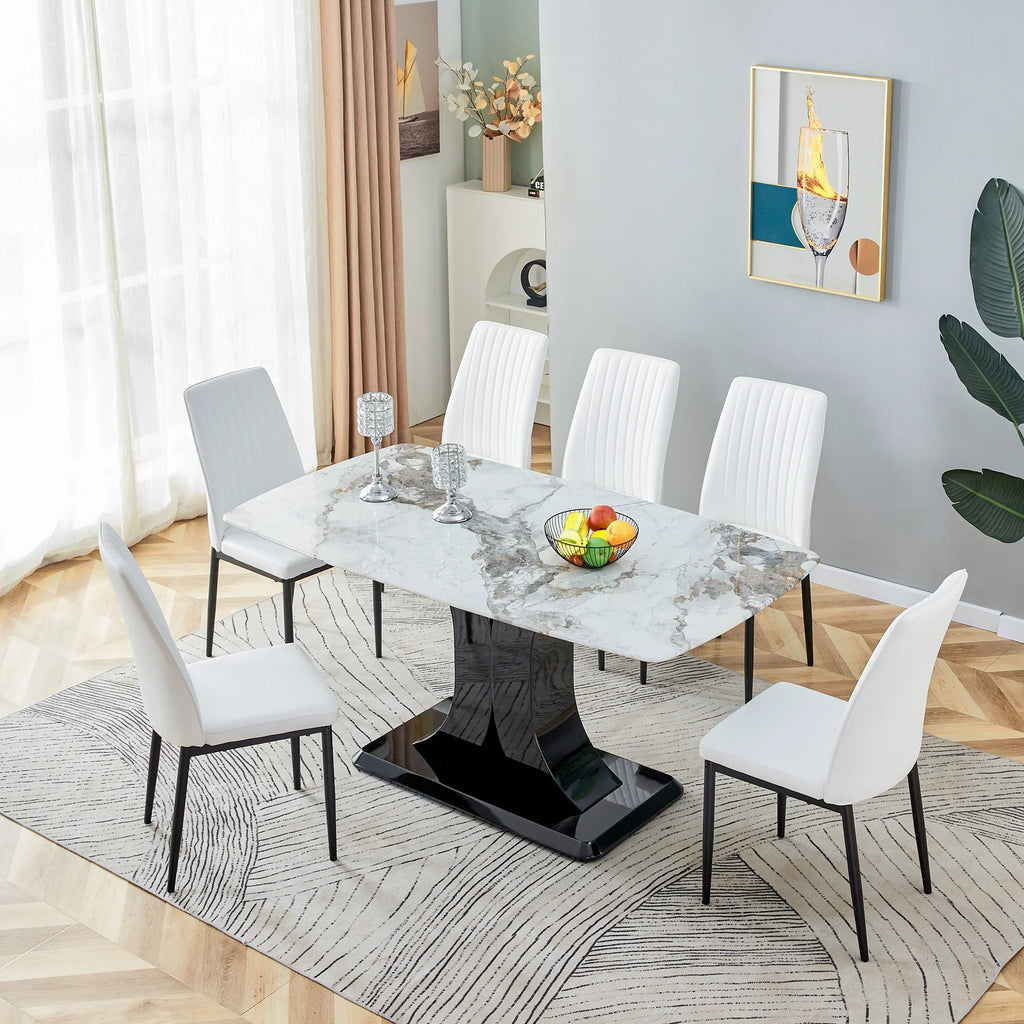 7 Piece Dining Table Set with 6 White Chairs Q37122
