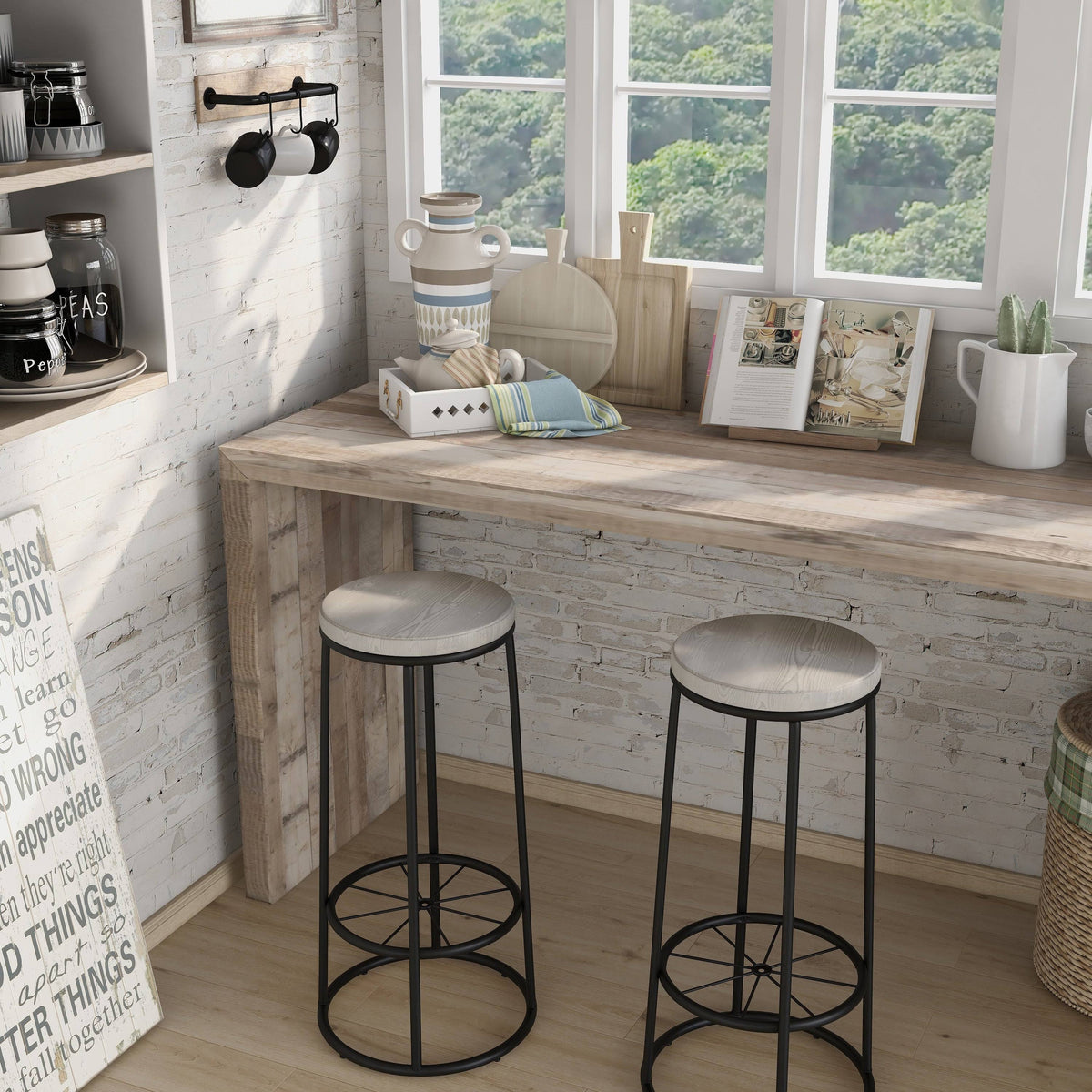 Rustic Metal Barstools Set of 2 Q320209
