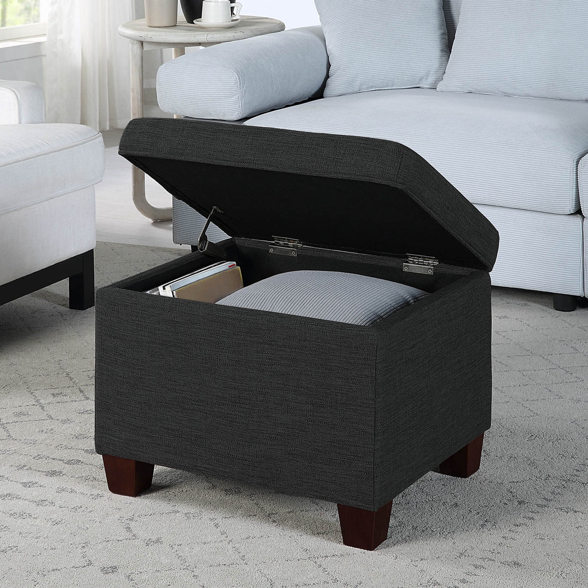 Dark Charcoal Gray Fabric Storage Ottoman W7933