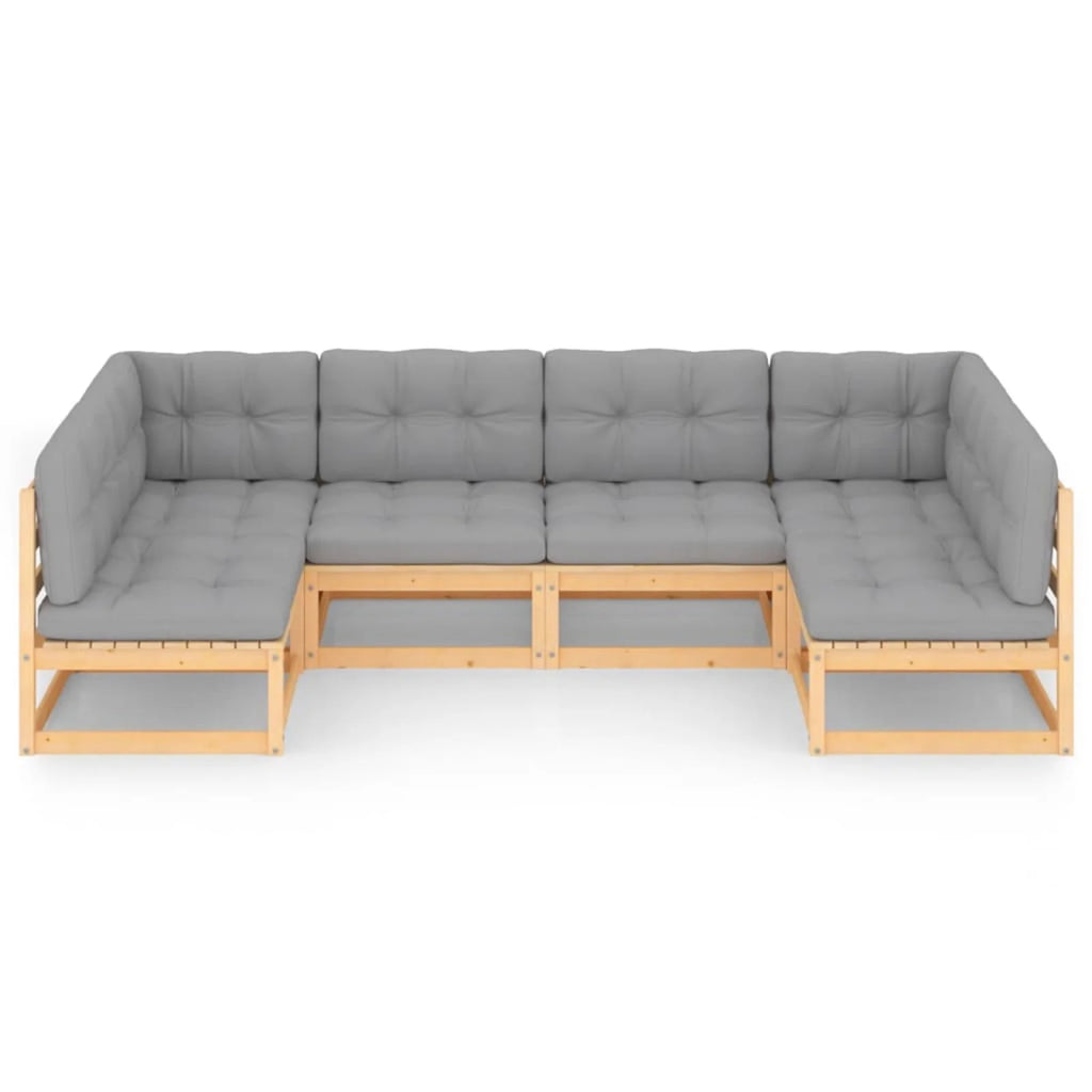 6 Piece Garden Conversation Set Gray Cushion Pinewood Sectional Outdoor Furniture I27858