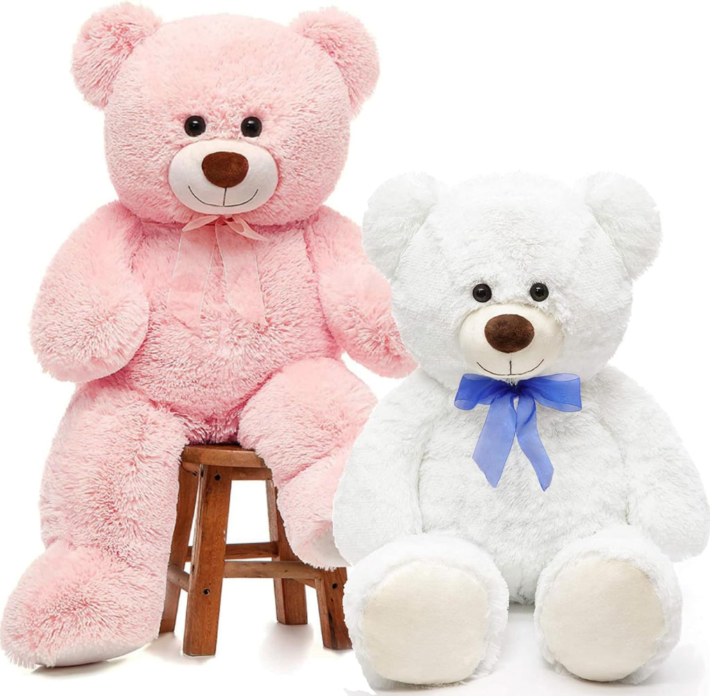 35.4'' Large Pink White Teddy Bear Plush Toy V4019