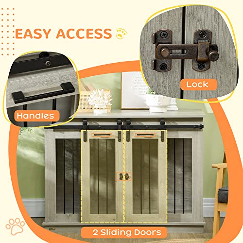 Large Dog Crate Furniture with Divider, Double Doors, 47" W x 23.5" D x 35" H, Oak Q350287