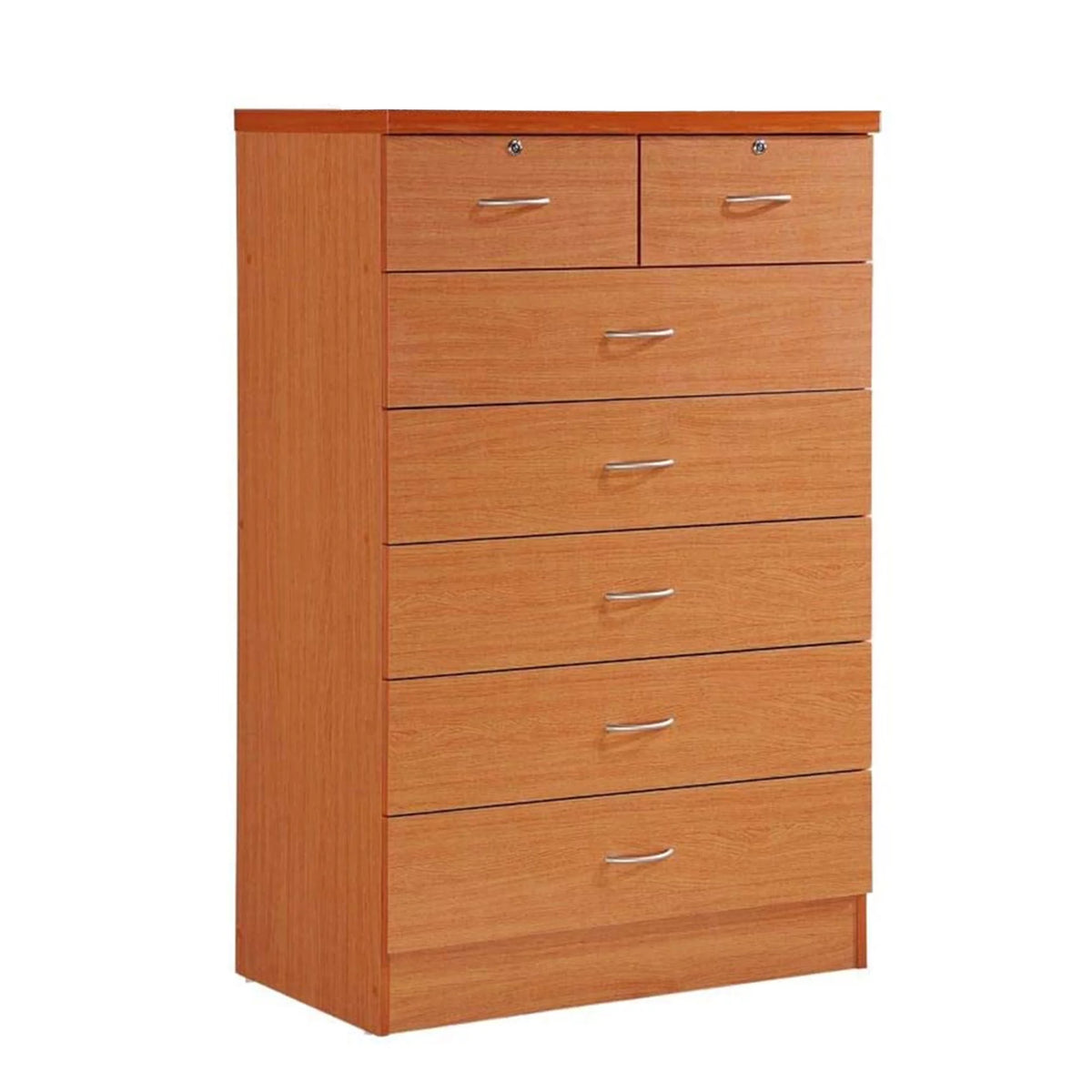 7 Drawer Wooden Jumbo Dresser Chest with 2 Top Locks, Cherry J6235