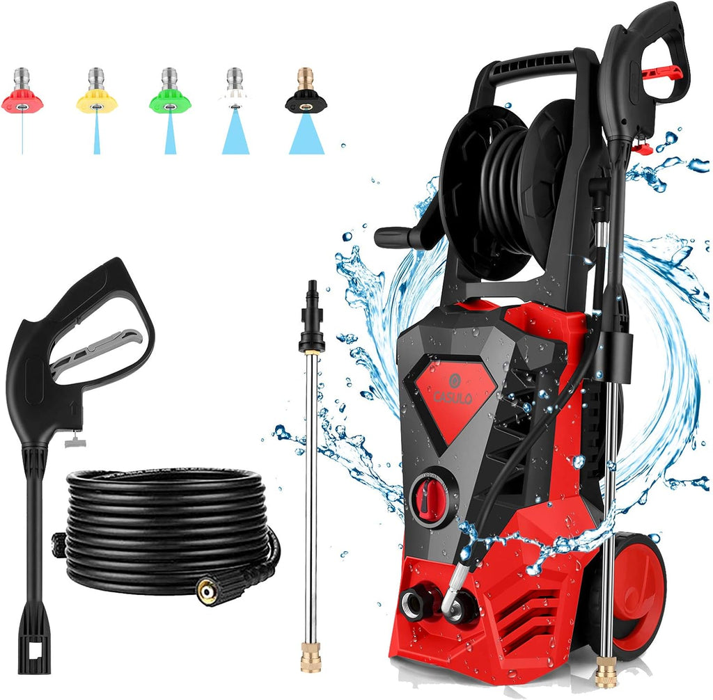 Electric Pressure Washer with Hose Reel 1800W 5 Nozzle P789