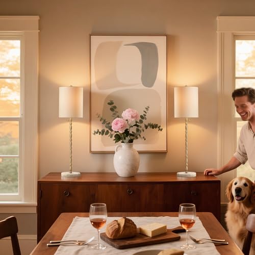 Buffet Lamps Set of 2, 28.5" Tall Brass Finish Linen Shade Z726919